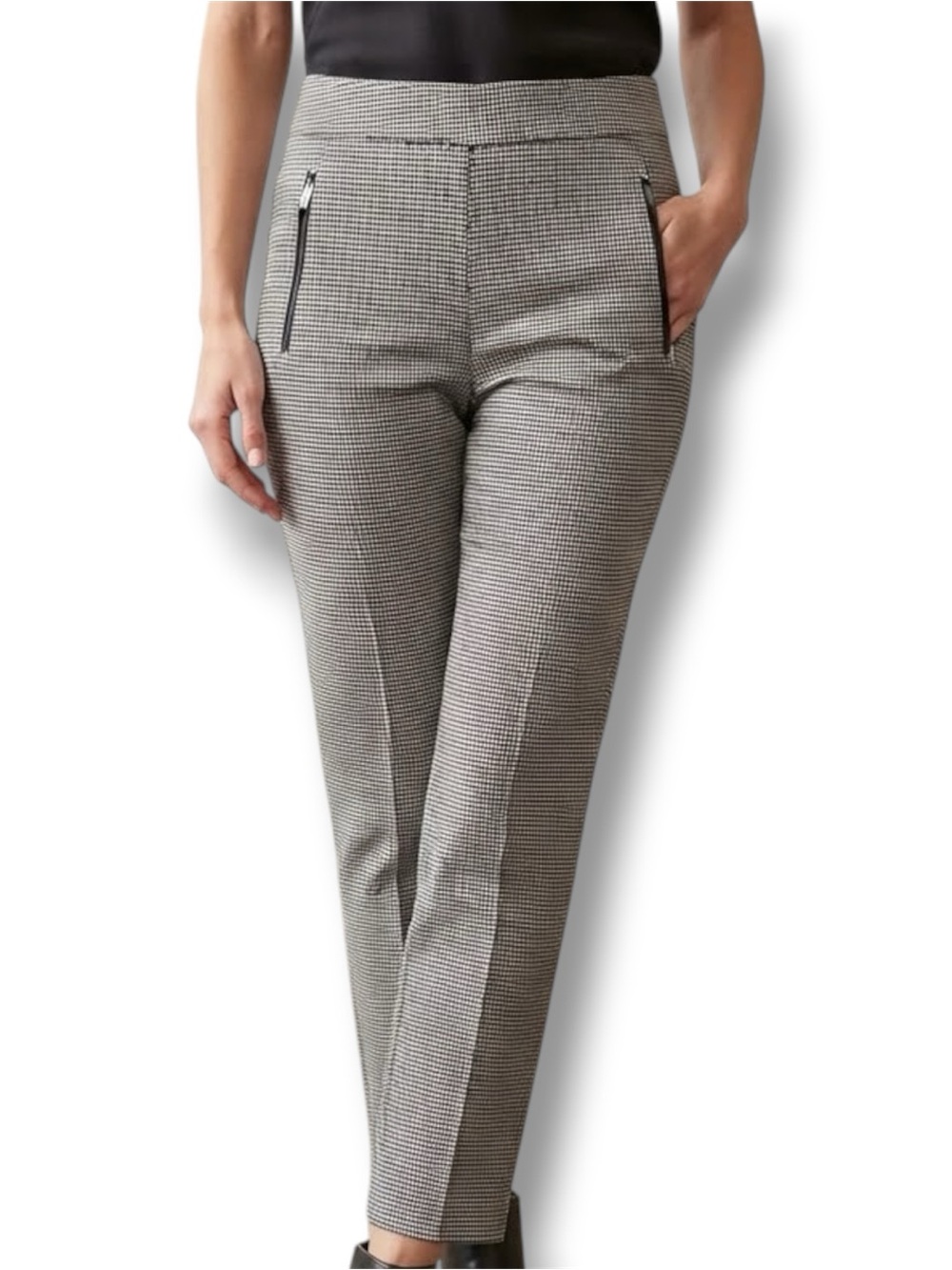 Theory NWOT Houndstooth Wool Blend Slim Tailored Zip Pocket Ankle Pants Size 2
